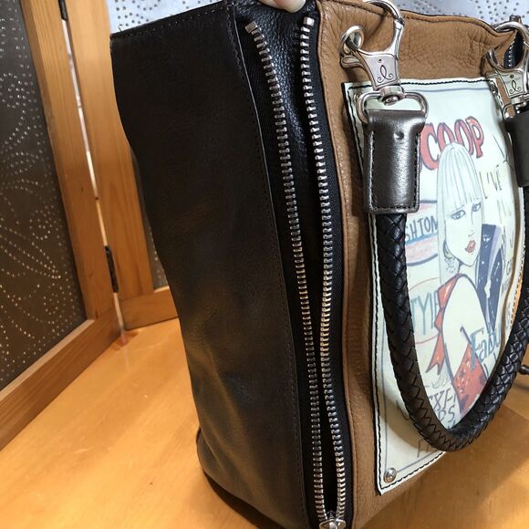 Brighton Scoop Leather Tote Bag 2 Tone Brown Fashionista Braided Strap Hardwear - Picture 7 of 16